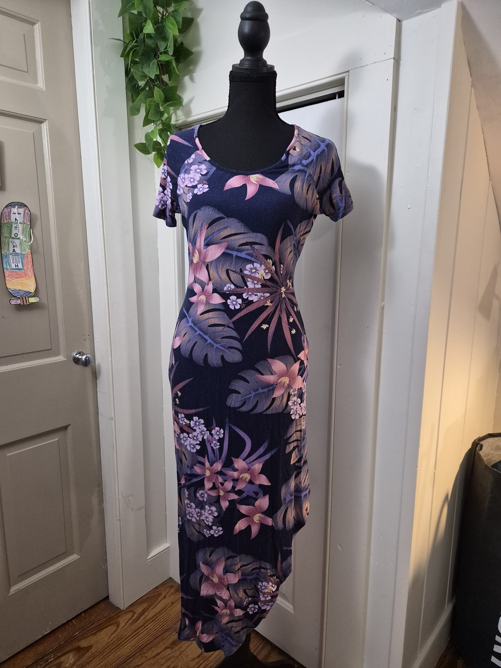 VENUS Navy Maxi Dress with Pink & Purple Floral Print